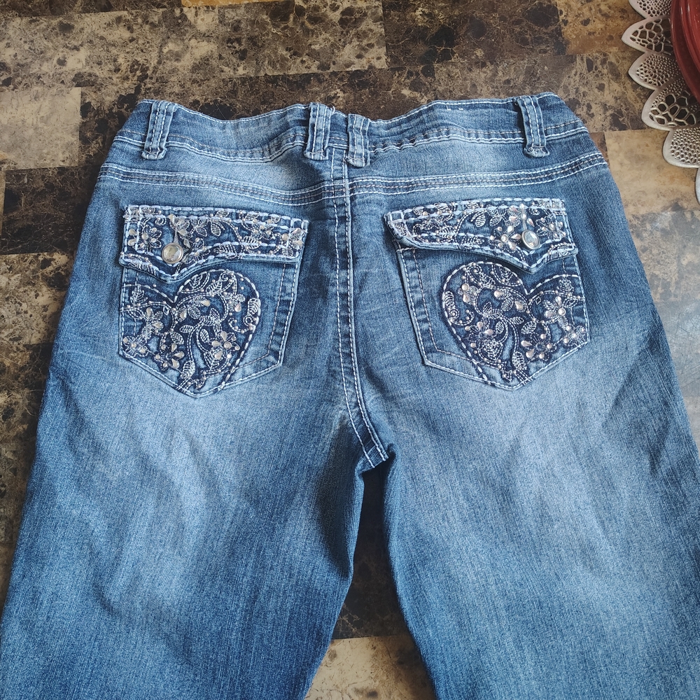Revolt Jeans Blue Straight Leg with Embellished Pockets